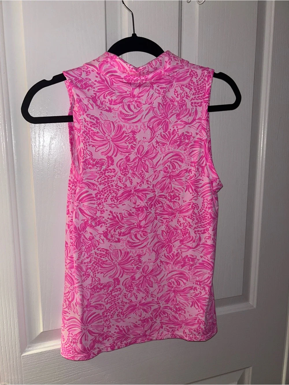 Lilly Pulitzer Pink Blossom Foxy Llama Sleeveless Luxletic Polo - Small